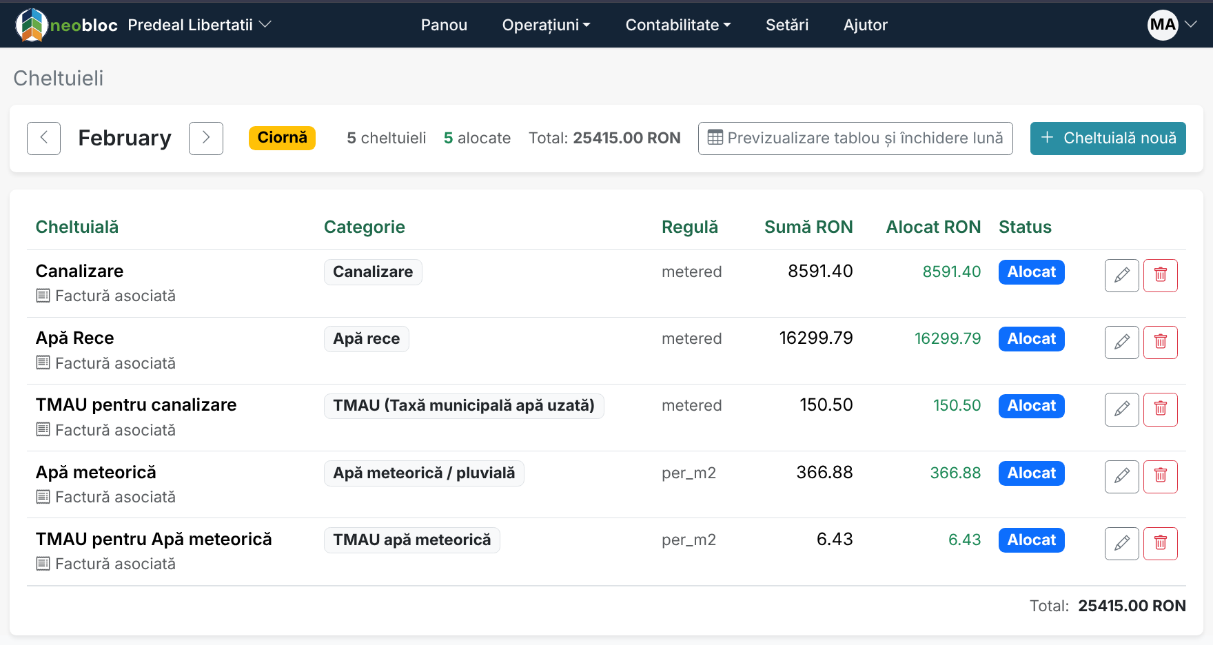 Interfața neobloc pentru gestionarea cheltuielilor